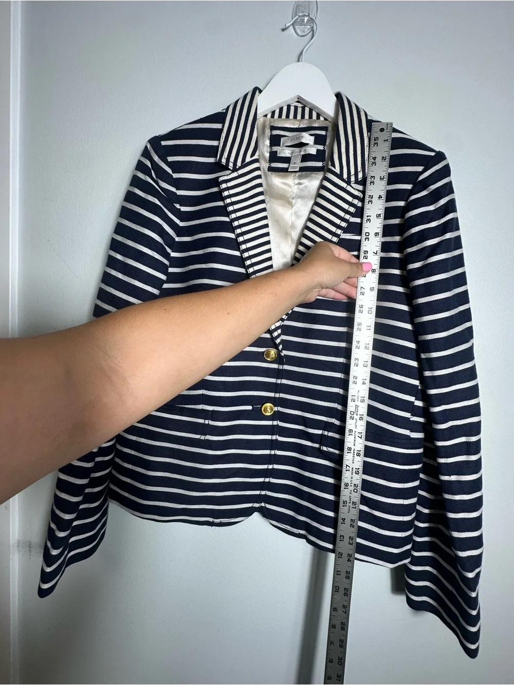 J.Crew Navy Stripped Schoolboy Linen Cotton  Blazer Size 12